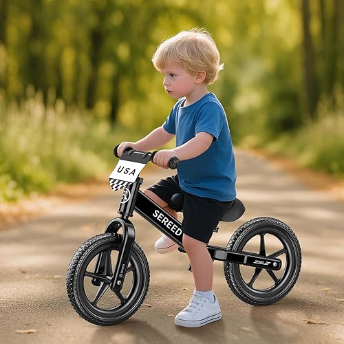 Miniatura 9 de SEREED Bicicleta de equilibrio para niños de 2 a 5 años, sin pedales, ajuste sin herramientas, para nietos de 2 a 3 años, placa personalizable con 3