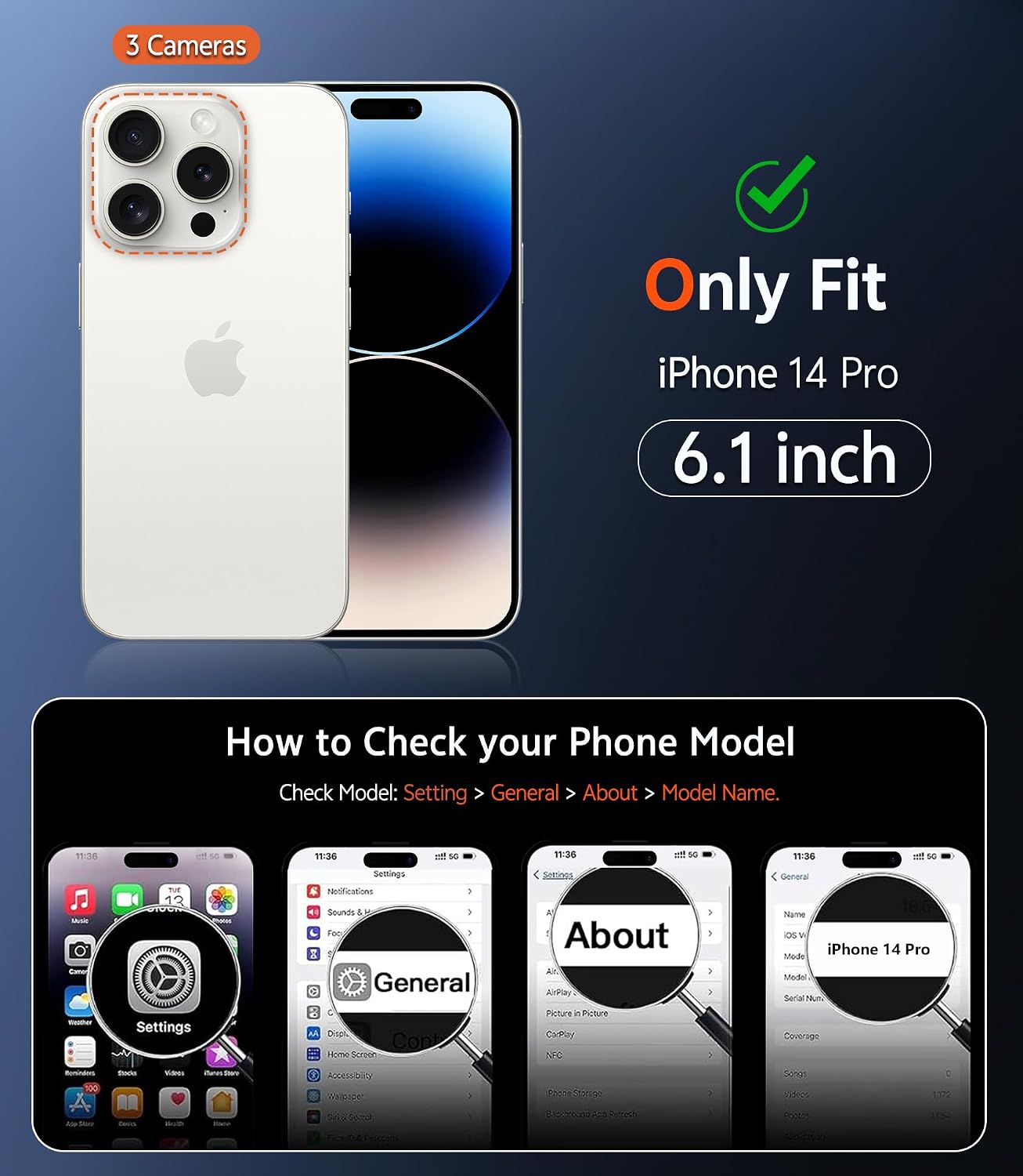 FNTCASE for iPhone 14 Pro Case: Clear Magnetic Phone Cases with Screen Protector Compatible with Magsafe Slim Anti Yellowing Rugged Shockproof Protective Transparent Cell Phone Cover (B-Blue)
