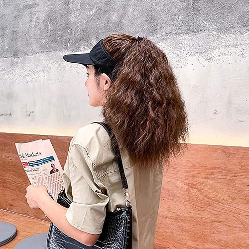 Miniatura 5 de YEKEYI Peluca de cola de caballo, gorra de béisbol con sombreros sintéticos, cabello largo ondulado para mujeres, uso diario en fiestas