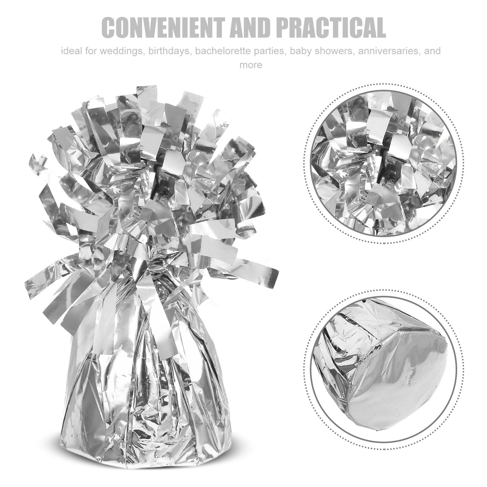 Ballongewichte Silber aus Pvc und Zement für Ballondekoration | 6 Stück, für Hochzeit und Geburtstag, Einfache Handhabung, Elegantes Design