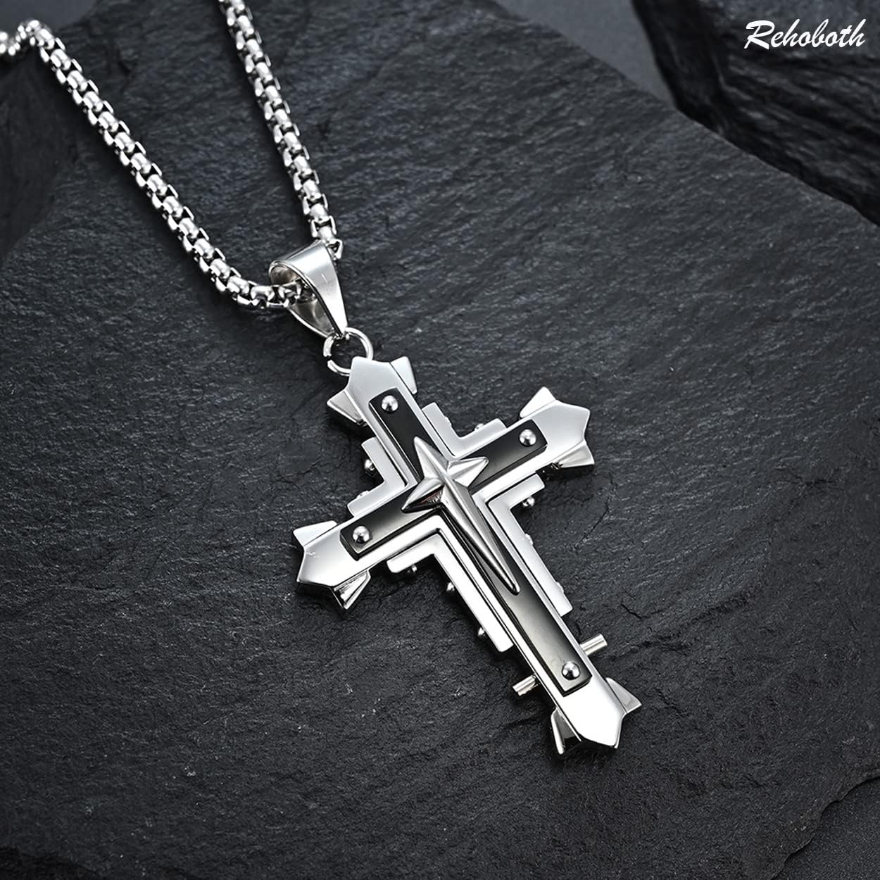 Rehoboth Stylish Holy Stainless Steel Cross Pendant Necklace for Women Men 24" Chain - Image 3