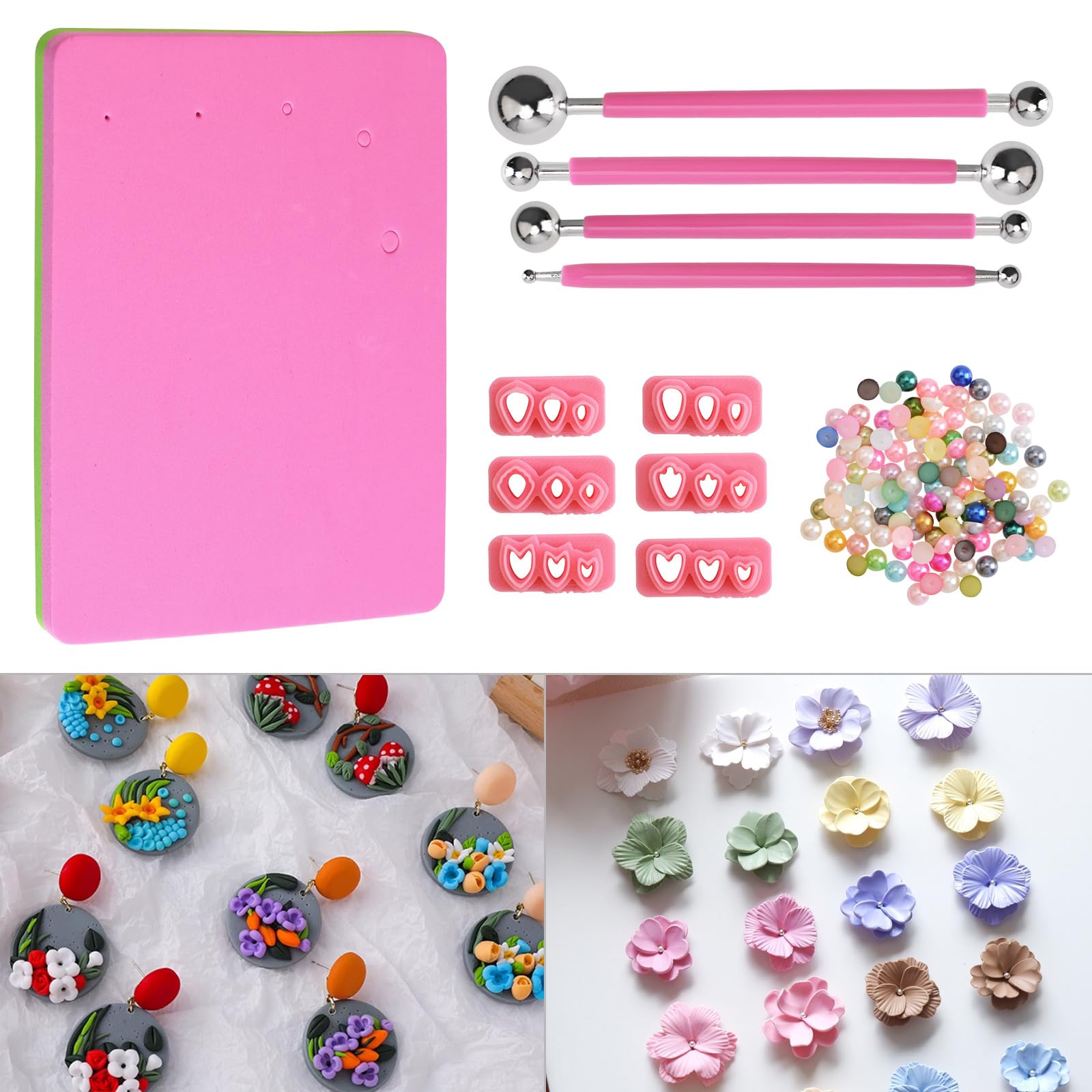 Zwart witte klei oorbellen met geometrische print • Lottes Place