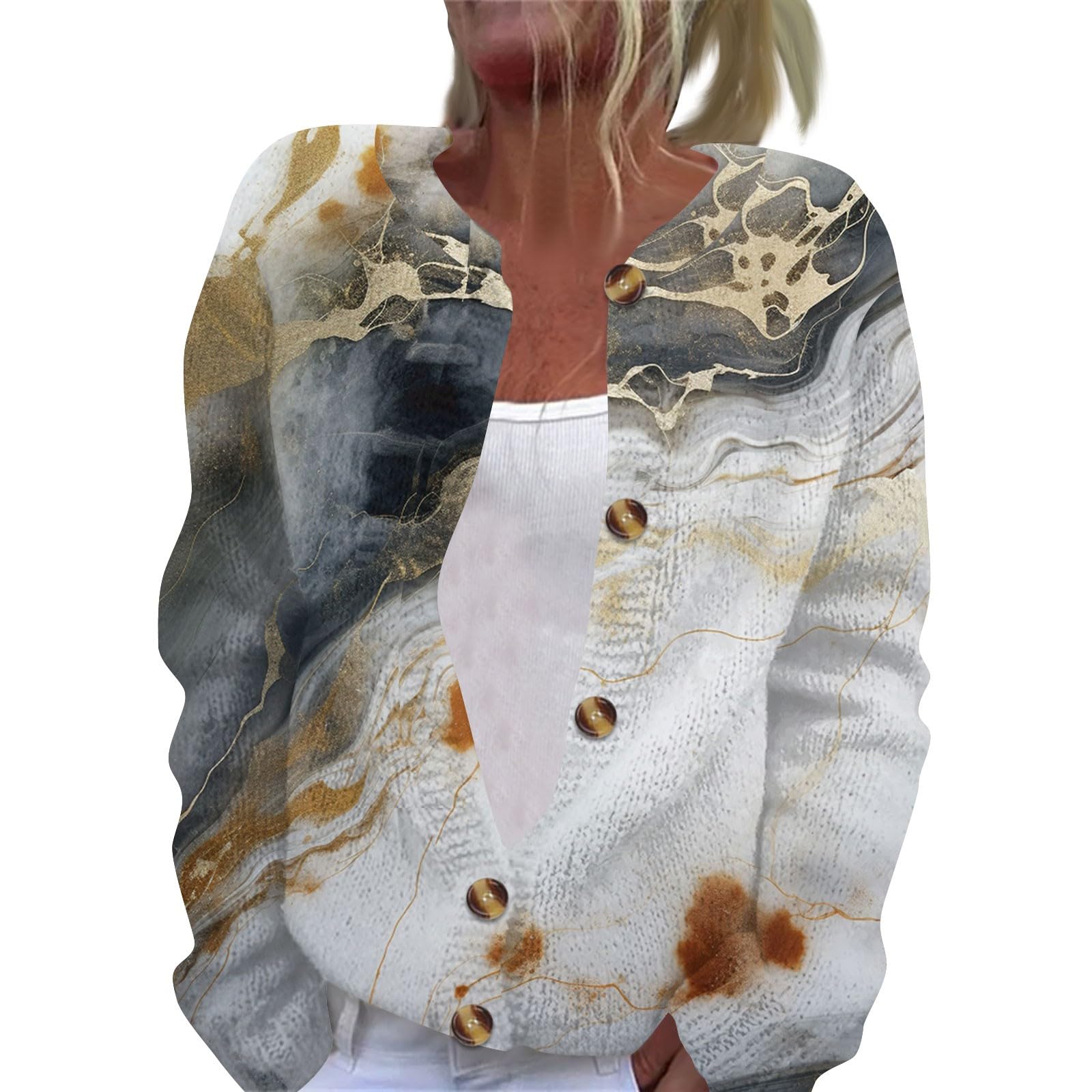 Cardigan Sweaters Coats for Women Trendy Button Down Plus Size Oversized Knit Sweater Jackets Graphic Sweater Tops