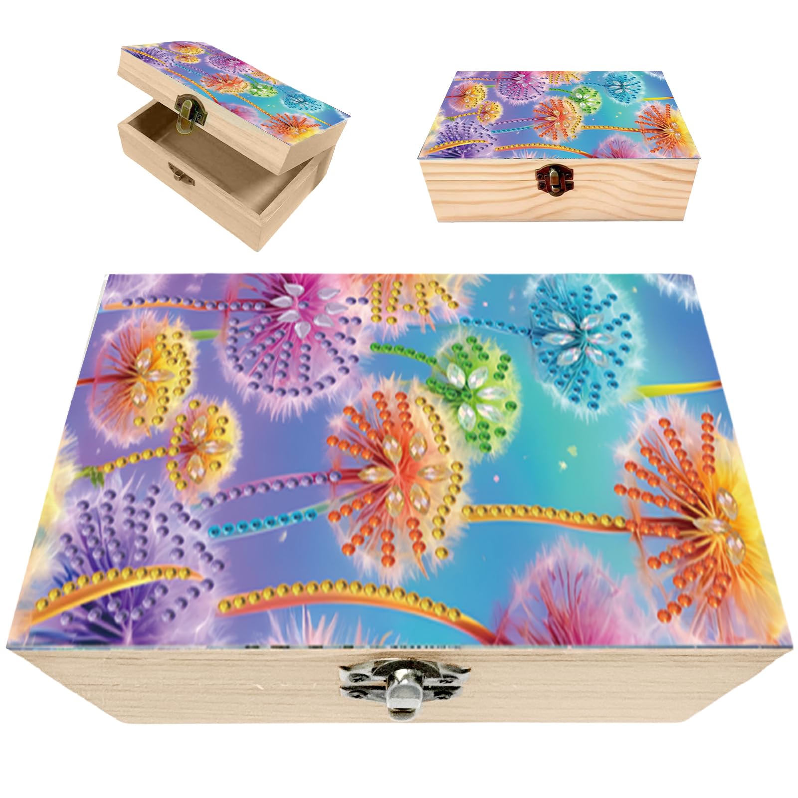DIY Diamond Art Jewelry Box,Wooden Storage Box Diamond Dots Decorative Diamonds Art Flip Cover Jewelry Case Crystal Mosaic Arts Crafts for Kids, Girls Birthday Presents Age 6-12