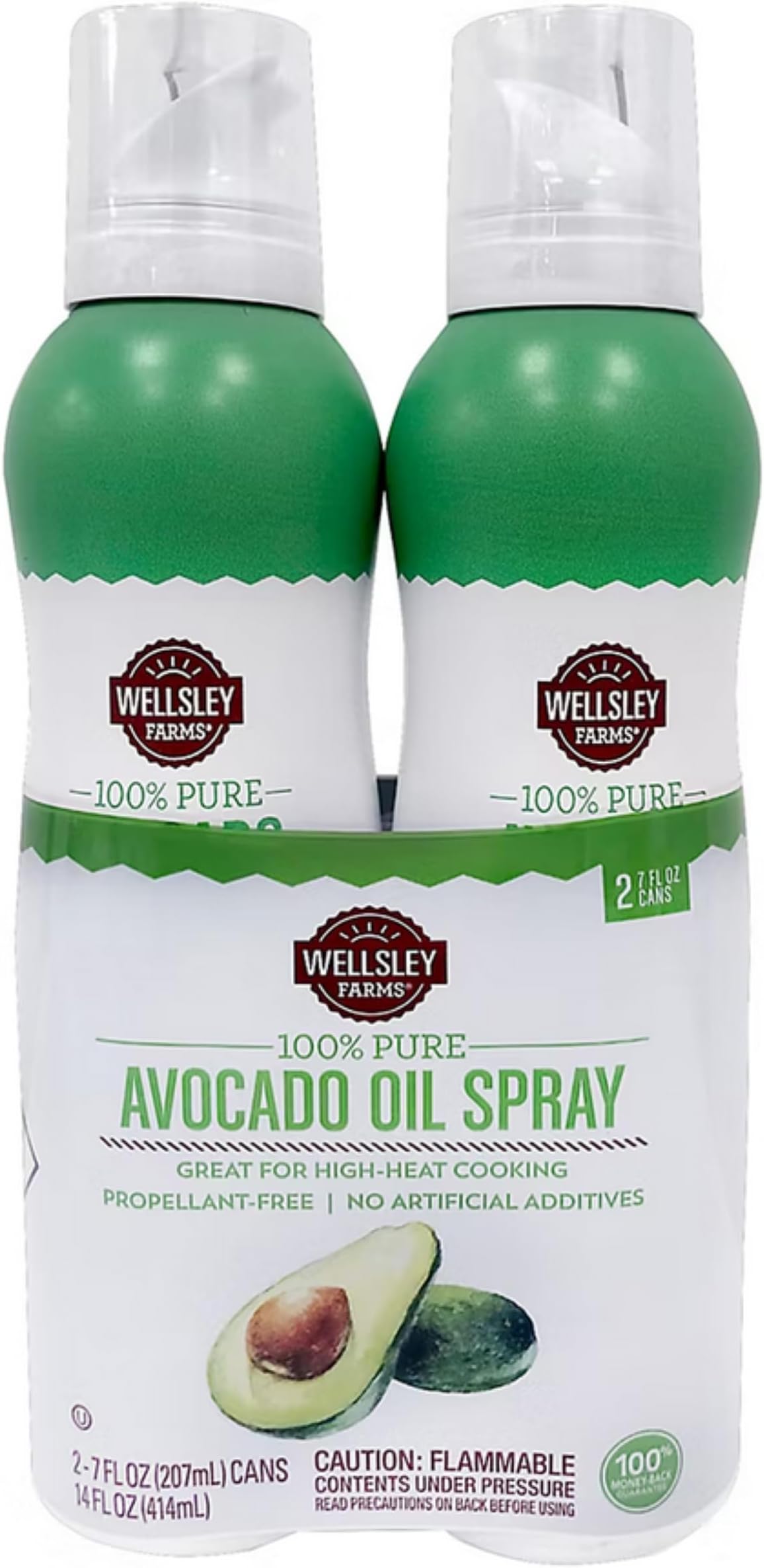 Wellsley Farms 100% Pure Avocado Oil Spray - Non Stick High Heat Spray - 0 Calorie Cooking Oil - Vegan Friendly & Low Cholesterol Oil for Baking, Grilling, Marinating & Salad Dressing - 14 oz (2 Pack)