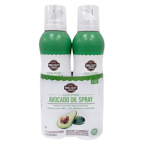 Wellsley Farms Aerosol de aceite de aguacate 100% puro, espray antiadherente de alto calor, aceite de cocina de 0 calorías, apto para veganos y bajo