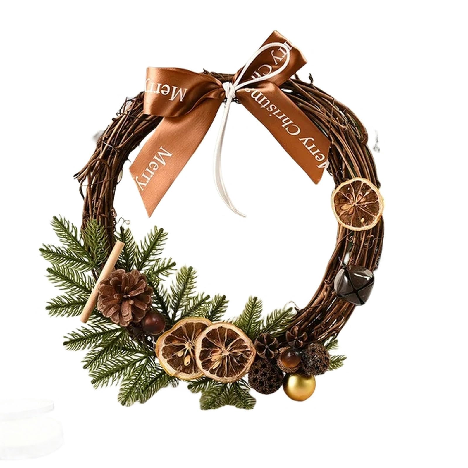 Couronne de rotin de Noël branches naturelles de pin et pignons de baies pour décoration de table