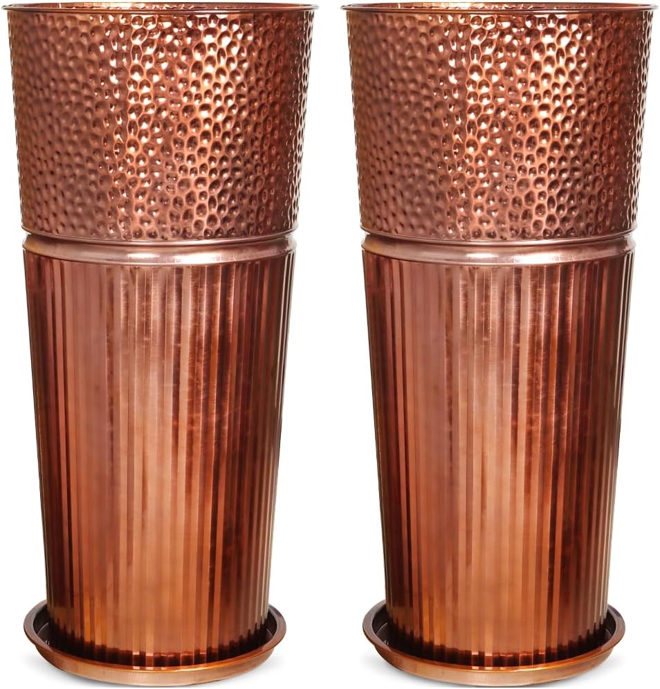 Amazon.com : Megawodar 2 Pcs Pack Metal Tall Tapered Planter Pots Large ...