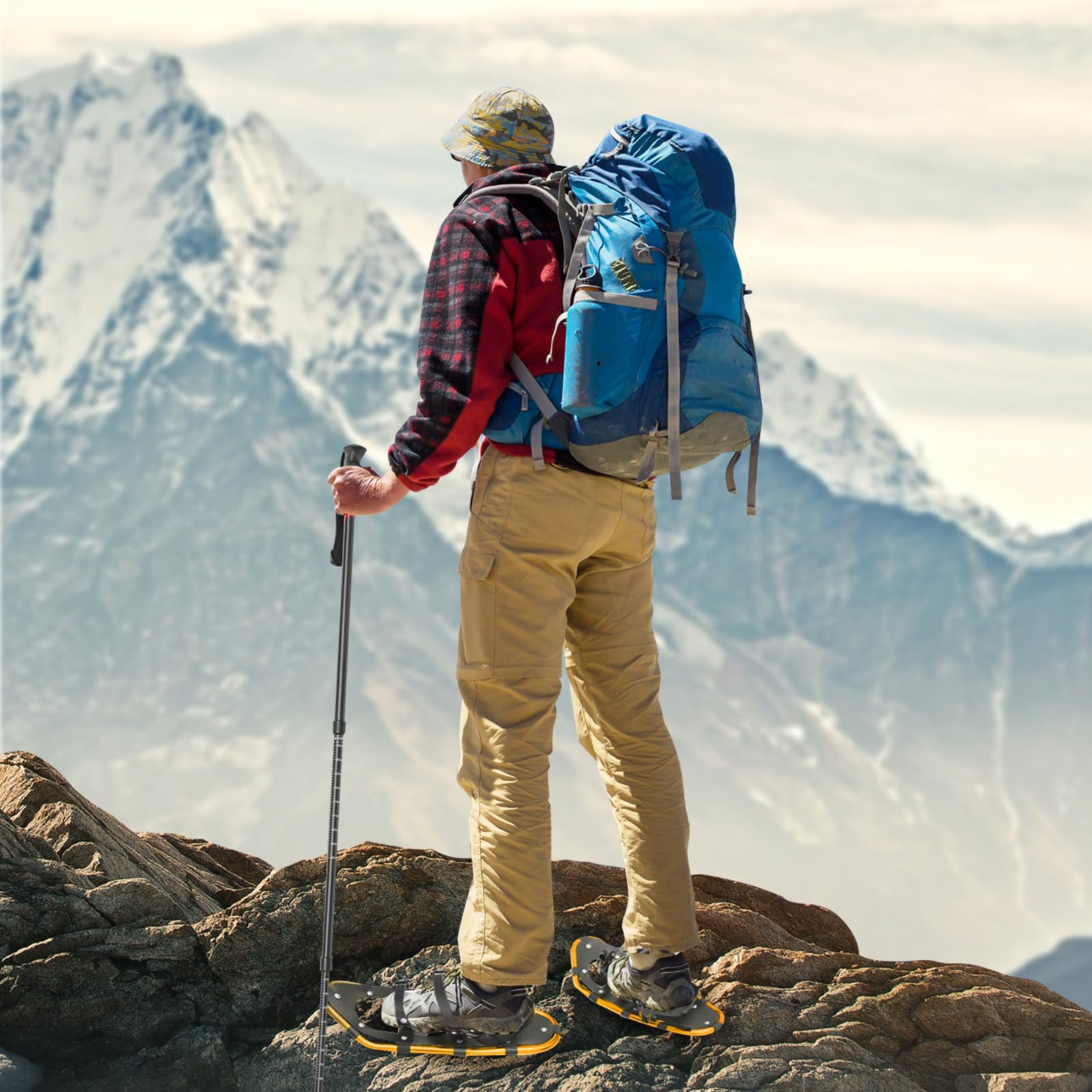 21 Inch Snowshoes & Trekking Poles Bundle with Adjustable Binding, Carry Bag for Men, Women, and Youth, Durable All Terrain Light Weight Snowshoes (Gold+Black)