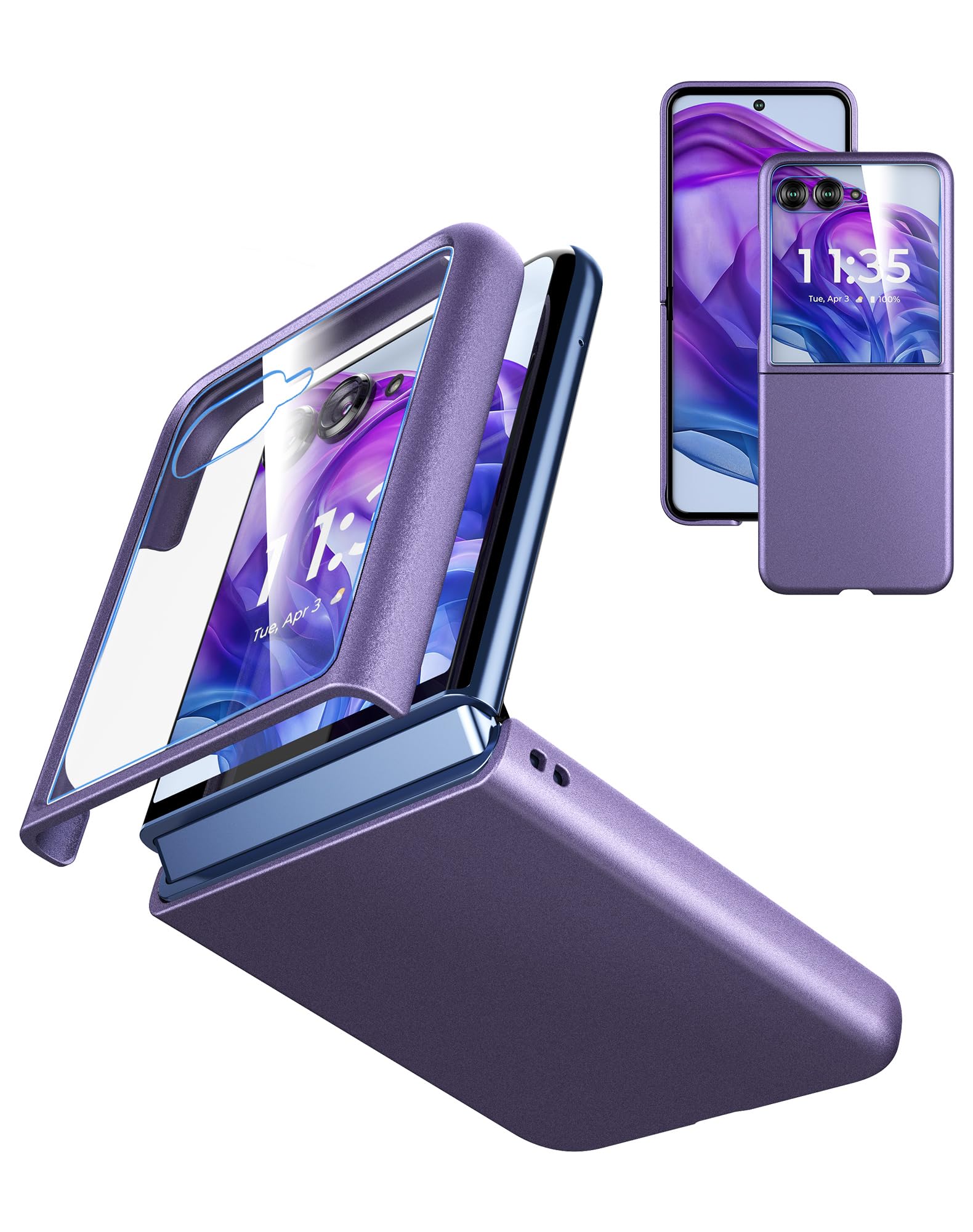 Cresee Case for Motorola Razr Plus 2024/2025 - with Built-in Cover Screen Protector - Thin Hard Matte Polycarbonate Cover Phone Case for Moto Razr+