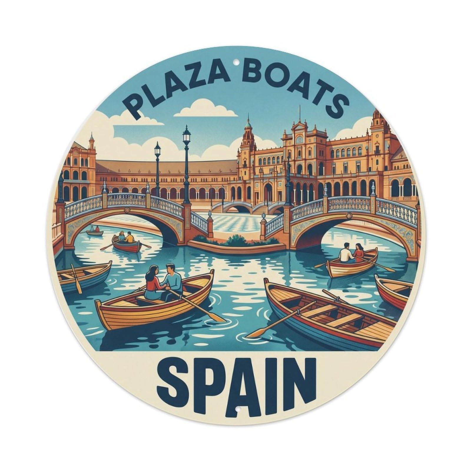 Sevilla Plaza Espana Boats Spain Landmark Travel Metal Tin Sign