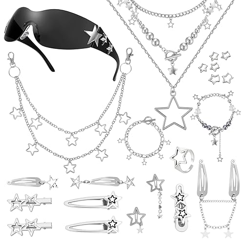 JATEBI Y2K Accessories Set Included Star Y2k Silver Necklace Grunge
