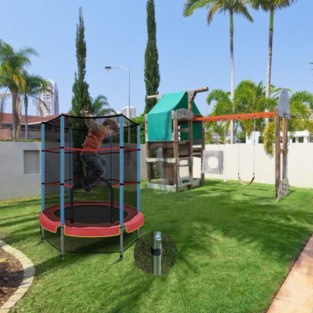 Grеаtеѕt Prоduсt HOME RIGHT 55 /4.5FT Mini Trampoline Kids with Enclosure Net for Kids Toddler Built-in Zipper Trampoline with Rubber feet Indoor Trampoline Garden Outdoor with Stake Grip Trampoline Feet