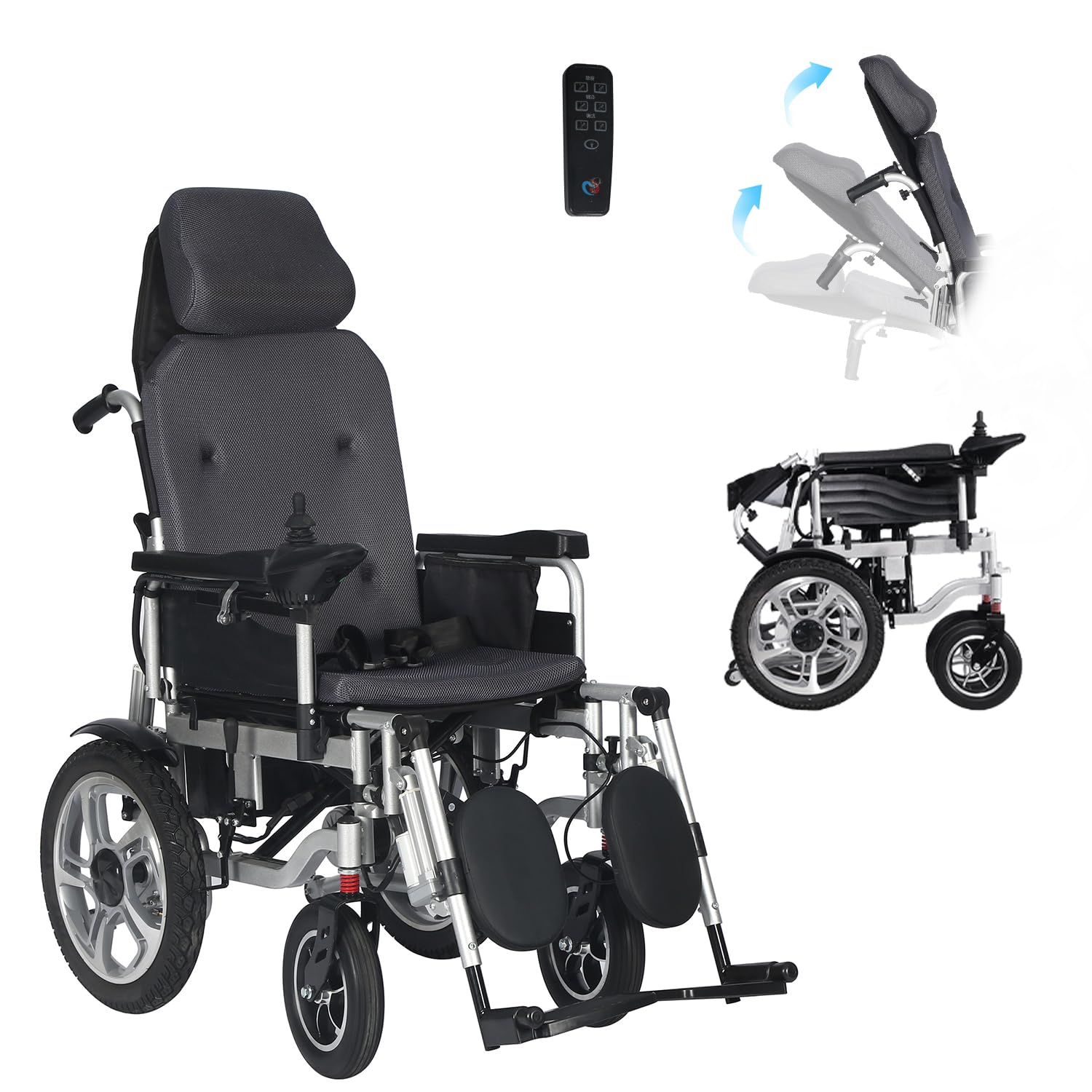 Reclining Electric Wheelchair for Adults,Intelligent Folding 500W Motor Power Wheelchair Foldable All Terrain Motorized Wheelchair for Seniors-20 Miles Long Range,Airline Approved