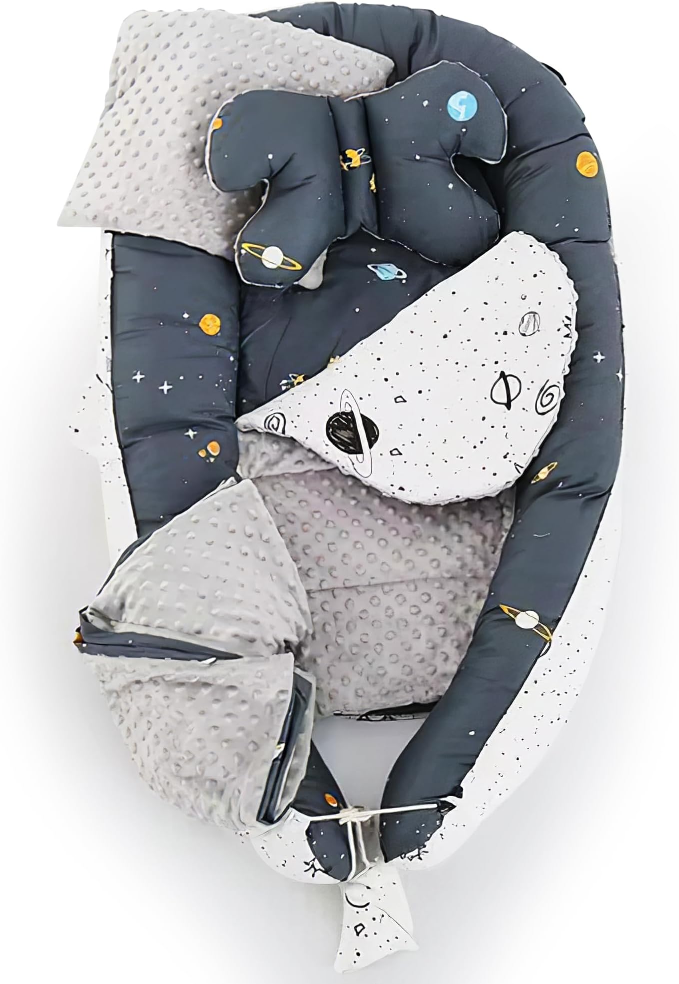 Medooo 5 Pcs Baby Lounger Set for Newborns - Newborn Baby Nest Lounger with Memory Foam Base for 0–4 Year Old Boys/Girls - 100% Breathable Cotton & Sleeping Pod for Bedroom/Travel/Camping - (Blue)