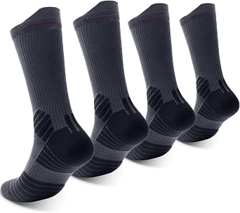 CAMBIVO 2 Pairs Compression Crew Running Socks for Men and Women, Breathable Hiking Basketball Sport Socks with Cushion Arch Support, Moisture Wicking