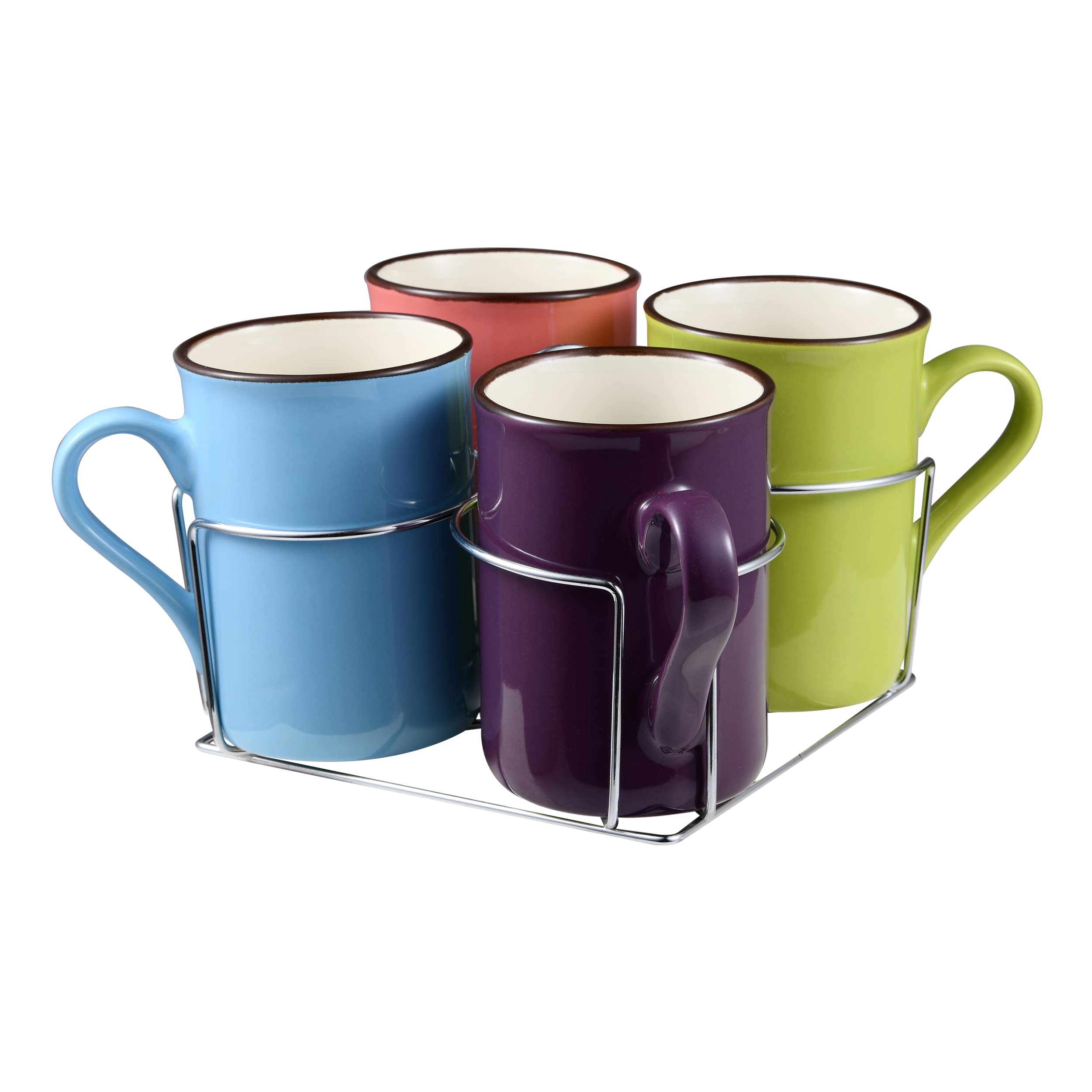 5Pc Mug Set Stoneware Set Include 4Pc Mug 280ML 1Pc Chrome Stand Multicolor