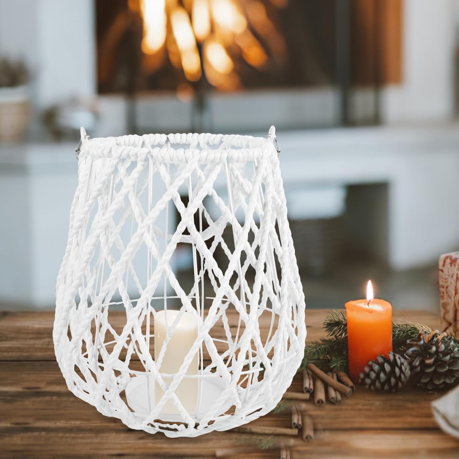 Woven Candle Lantern Decorative Candle Holder Wicker Centerpiece for Home Garden Patio Tea Room Ambient Lighting