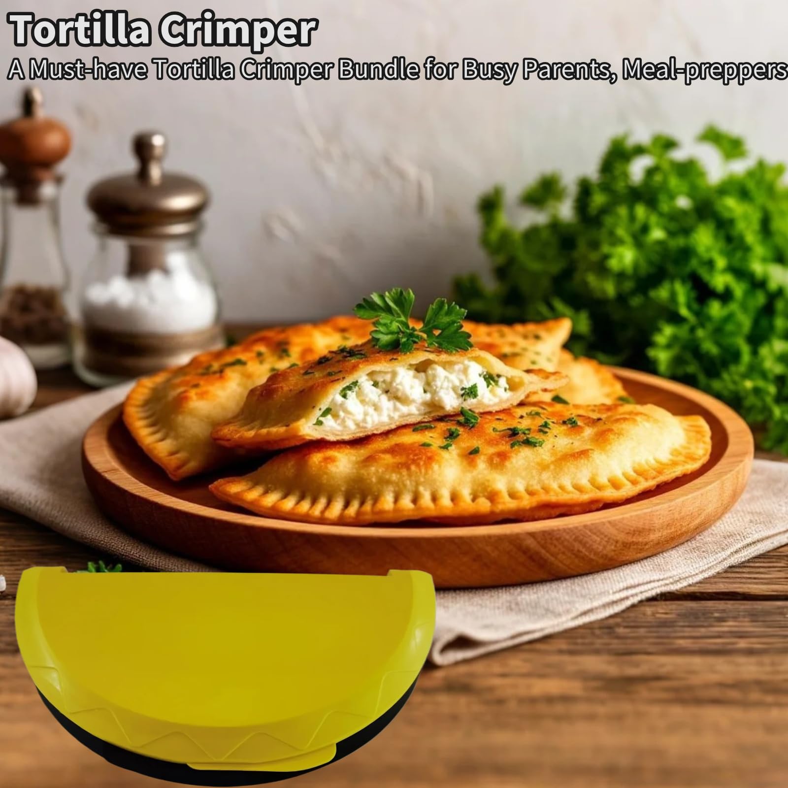 Generic 3 in 1 Tortilla Sealer & Sandwich Crimper Press, Crimper Taco Regolabile per Empanadas, Samosa e Sandwich, Giallo, Nero, Plastica, Moderna