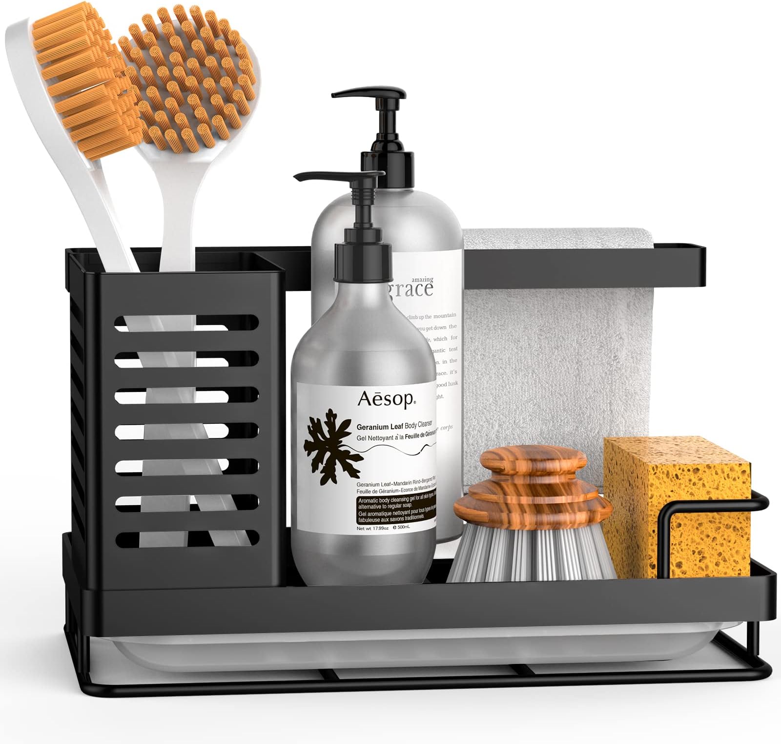 Organiseur D'évier Compact Avec Plateau égouttoir Amovible - Panier éponge Transparent, Rangement Cuisine - 4