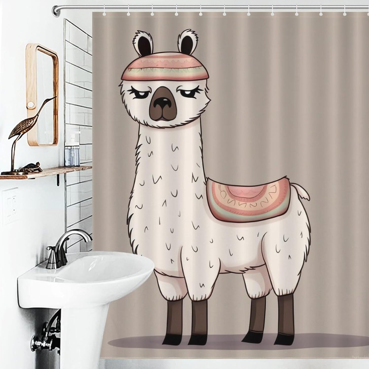 No Drama Llama Shower Curtain Textured Shower Liner Curtain Heavy Bathroom Shower Curtains with Grommets and Hooks Decor Bath Shower Curtains Set for Showers Bath Tubs 36'' X 72''