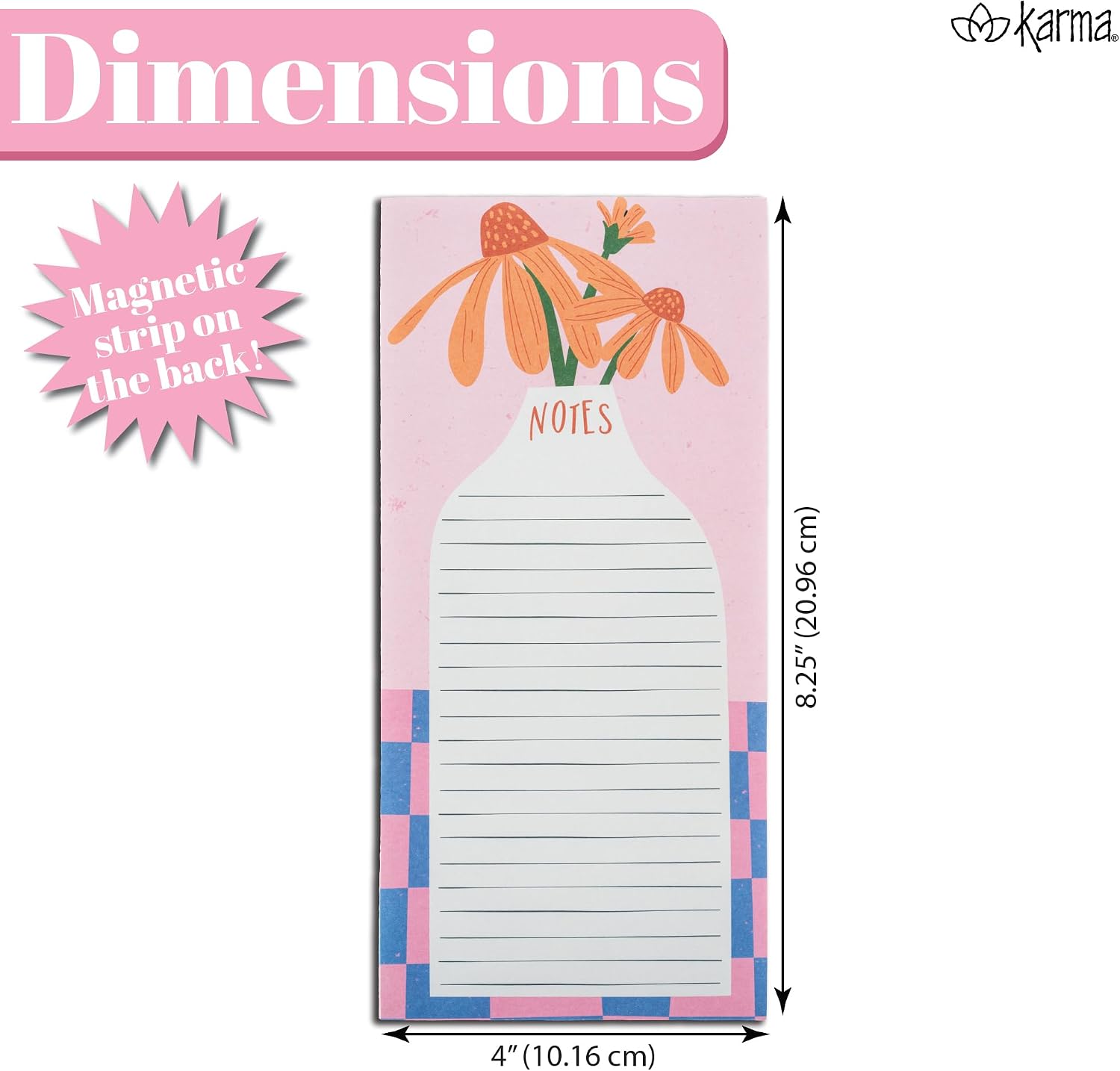 Karma, Large Magnetic Notepads, Notepads for Grocery List, Shopping List, To-Do List, Reminders, Strong Magnetic Back, Memo Notepad 100 Sheets Per Pad, Cute Colorful Designs - Floral