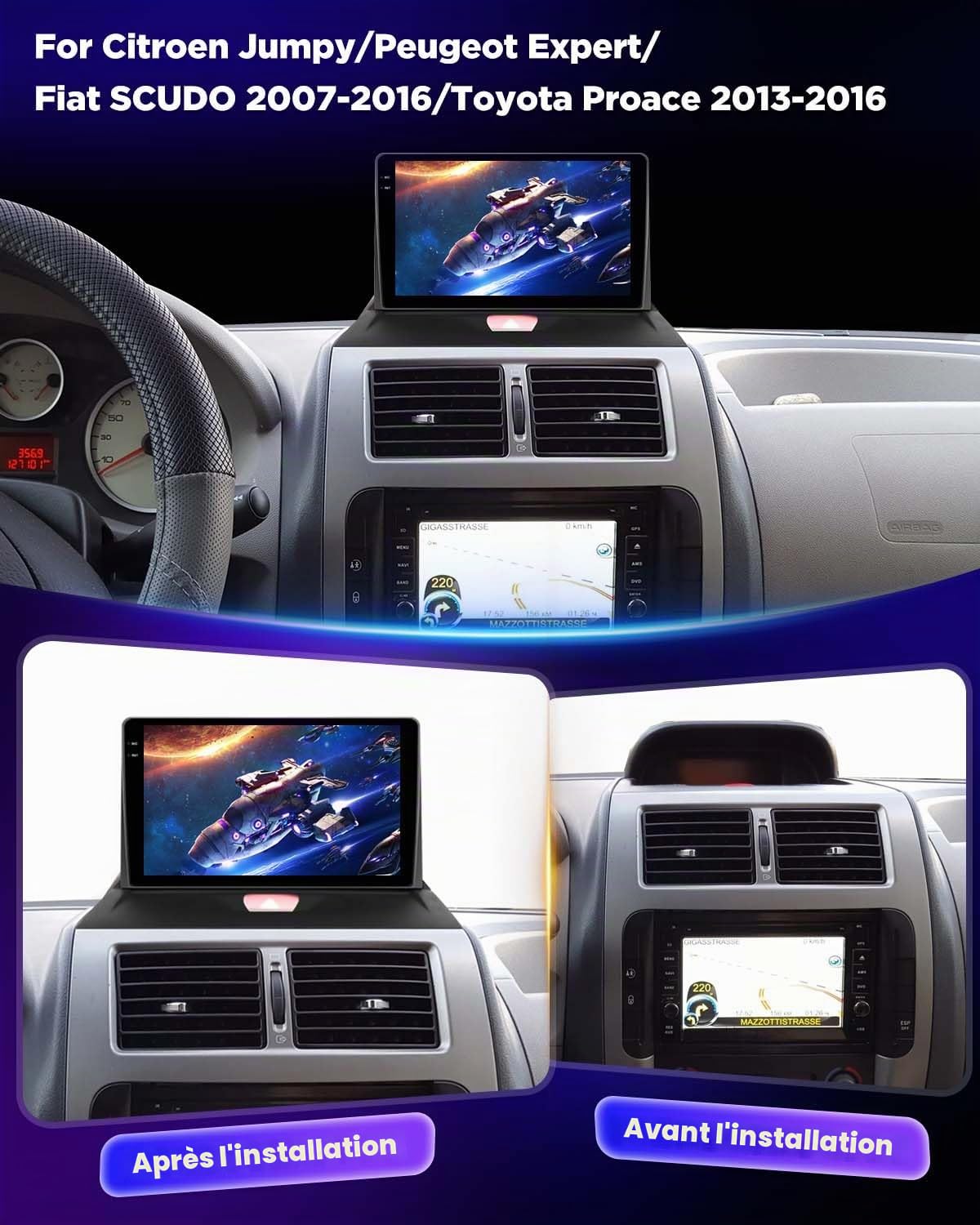NHOPEEW Autoradio 4+64G pour Citroen Jumpy/Peugeot Expert/Toyota Proace/Fiat Scudo 2007-2016 avec Carplay sans Fil et Android Auto - Prise en Charge WiFi GPS Commandes au Volant + Caméra de recul