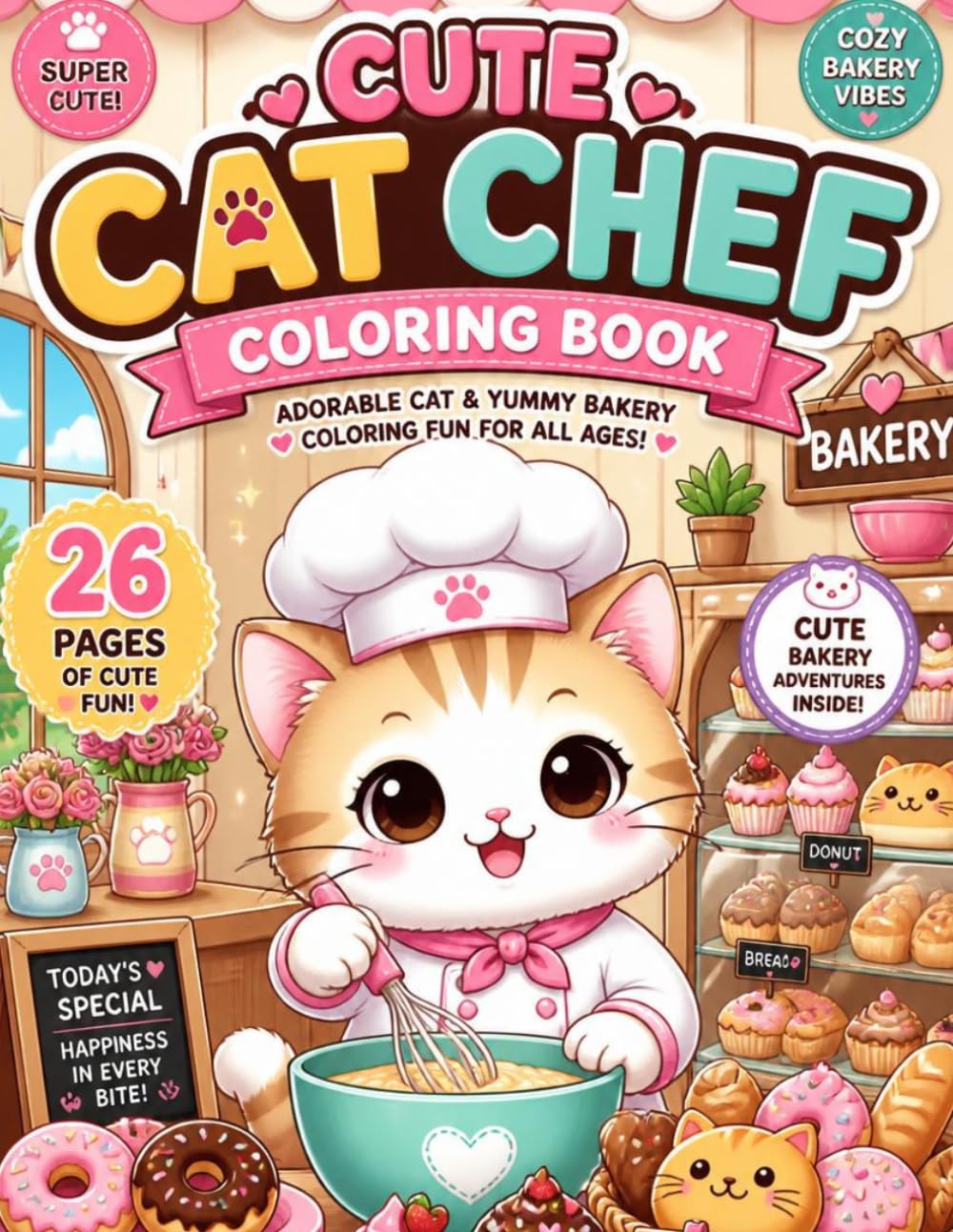 Cute Cat Chef Coloring Book: Adorable Bakery Coloring Pages for Kids & Cat Lovers