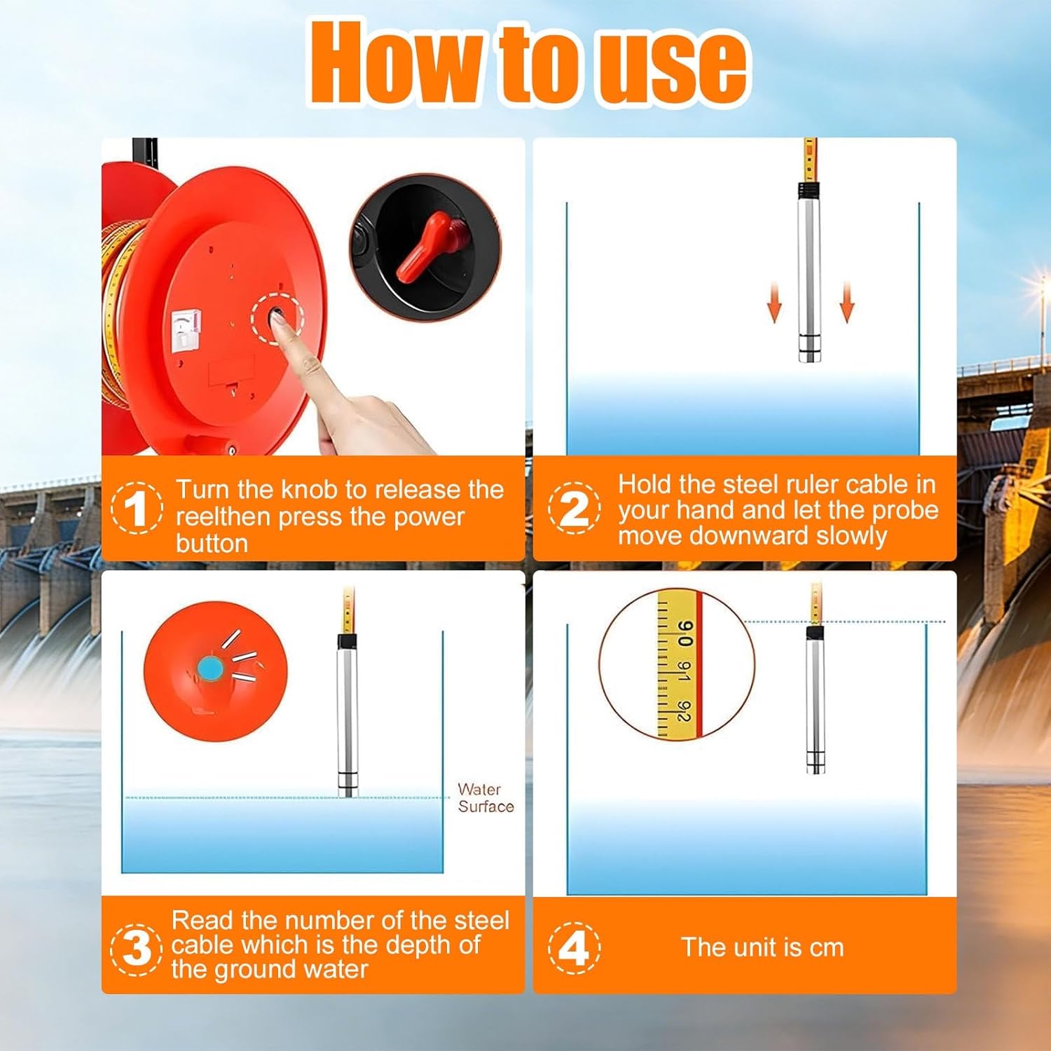 Groundwater Level Meter, Well Water Level Meter with Fixed Probe, Steel Tape Measuring System and Audible Indicator for Hydrology and Irrigation Use 10m to 300m(150m)