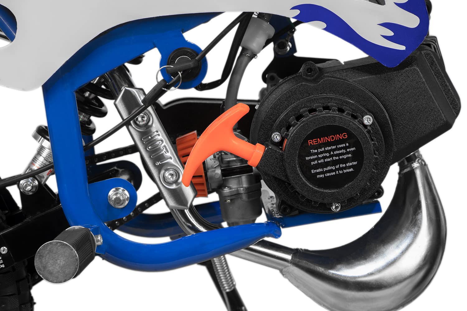 Minicross 49cc Motore a Scoppio DS 67 con Fiamme per Bambini (Bianca fiamme Blu)