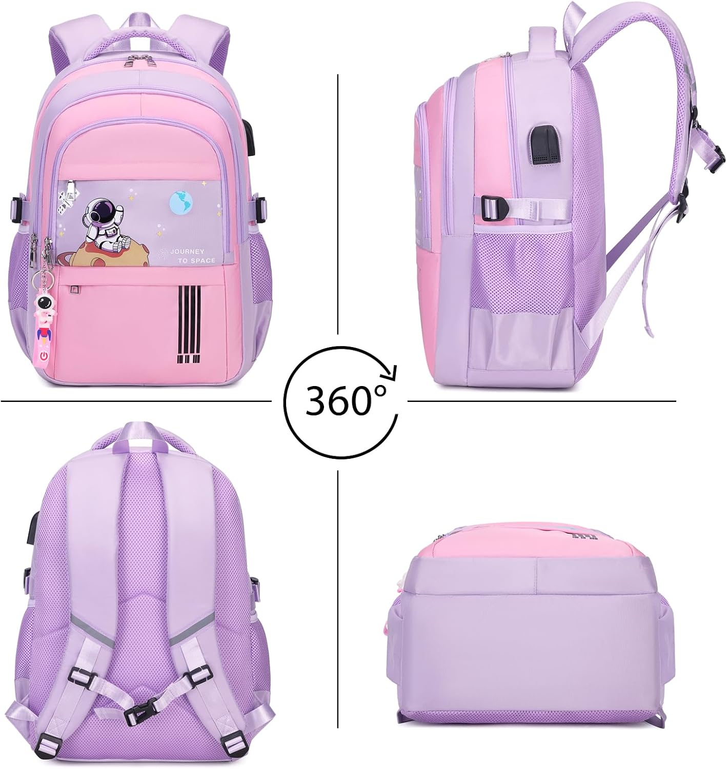 ACESAK Girls' Backpack - Schoolbag for Kids & Teens, Waterproof & Lightweight, Elementary to Middle School, Casual Daypack with Lunch Bag Set