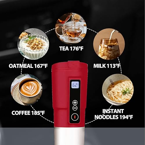 Miniatura 3 de GEEZO Taza de café de viaje con control de temperatura inteligente, taza de viaje eléctrica con calefacción, vaso de acero inoxidable, calefacción