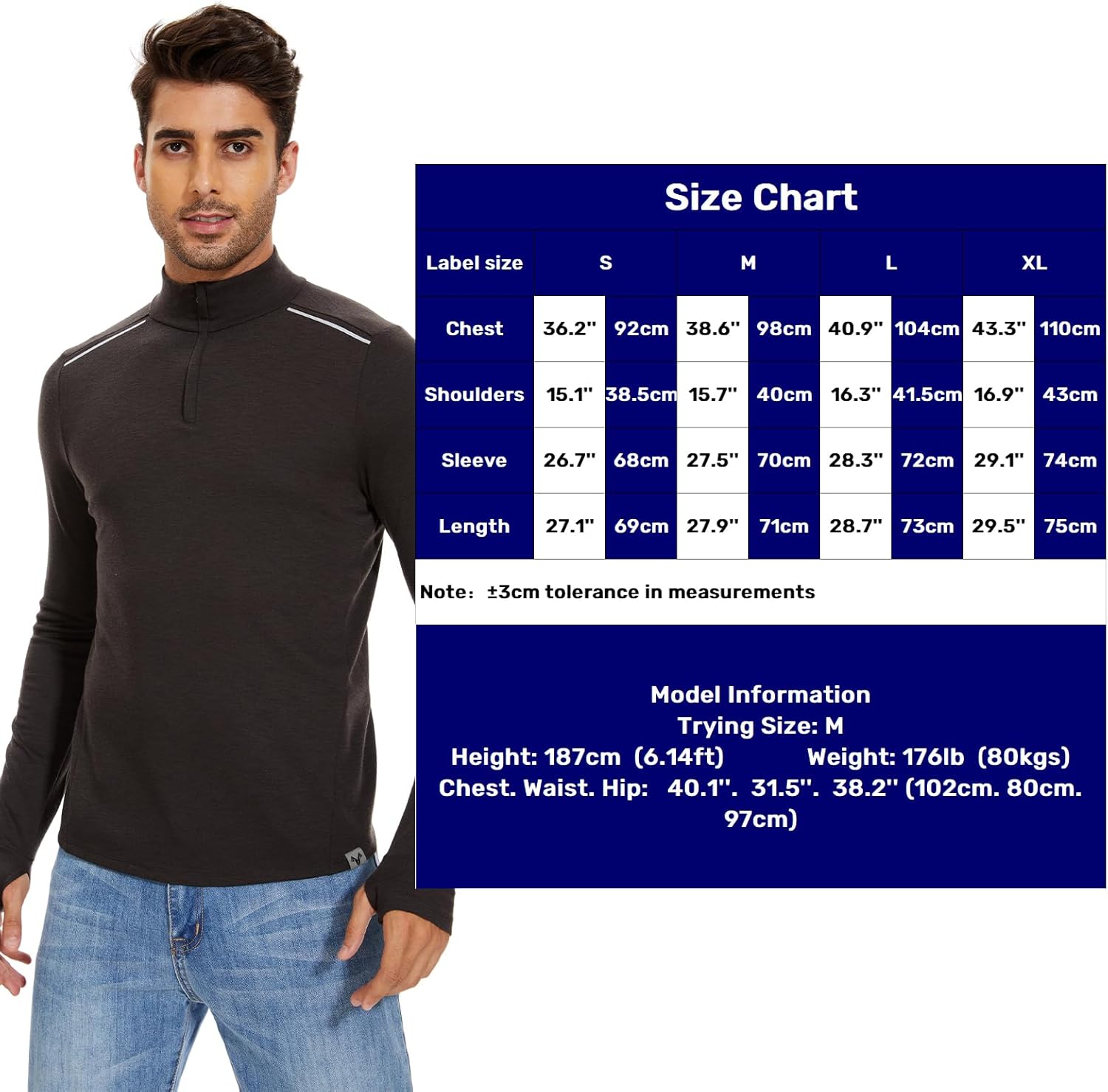 MERINNOVATION Merino Wool Base Layer for Mens - Wool Half Zip Sweater Long Sleeve Midweight Quarter Zip Thermal Men Shirt - Image 4