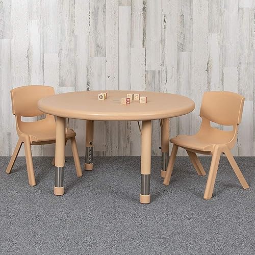 Miniatura 2 de Flash Furniture Juego de mesa de actividades redonda de plástico natural de 33 pulgadas con 2 sillas