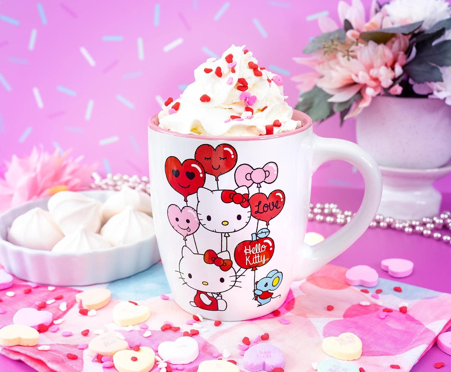 Silver Buffalo Sanrio Hello Kitty Heart Balloons Ceramic Latte Mug | BPA-Free Coffee Cup For Espresso, Tea | Holds 25 Ounces