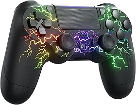 ECHTPower Controller Wireless per PS4, Joystick con Luci RGB per PS4/Pro/Slim/PC, Batteria da 1000mAH, Doppia Vibrazione, Giroscopio, Jack per Cuffie da 3,5mm, Controller Ergonomico e Antiscivolo