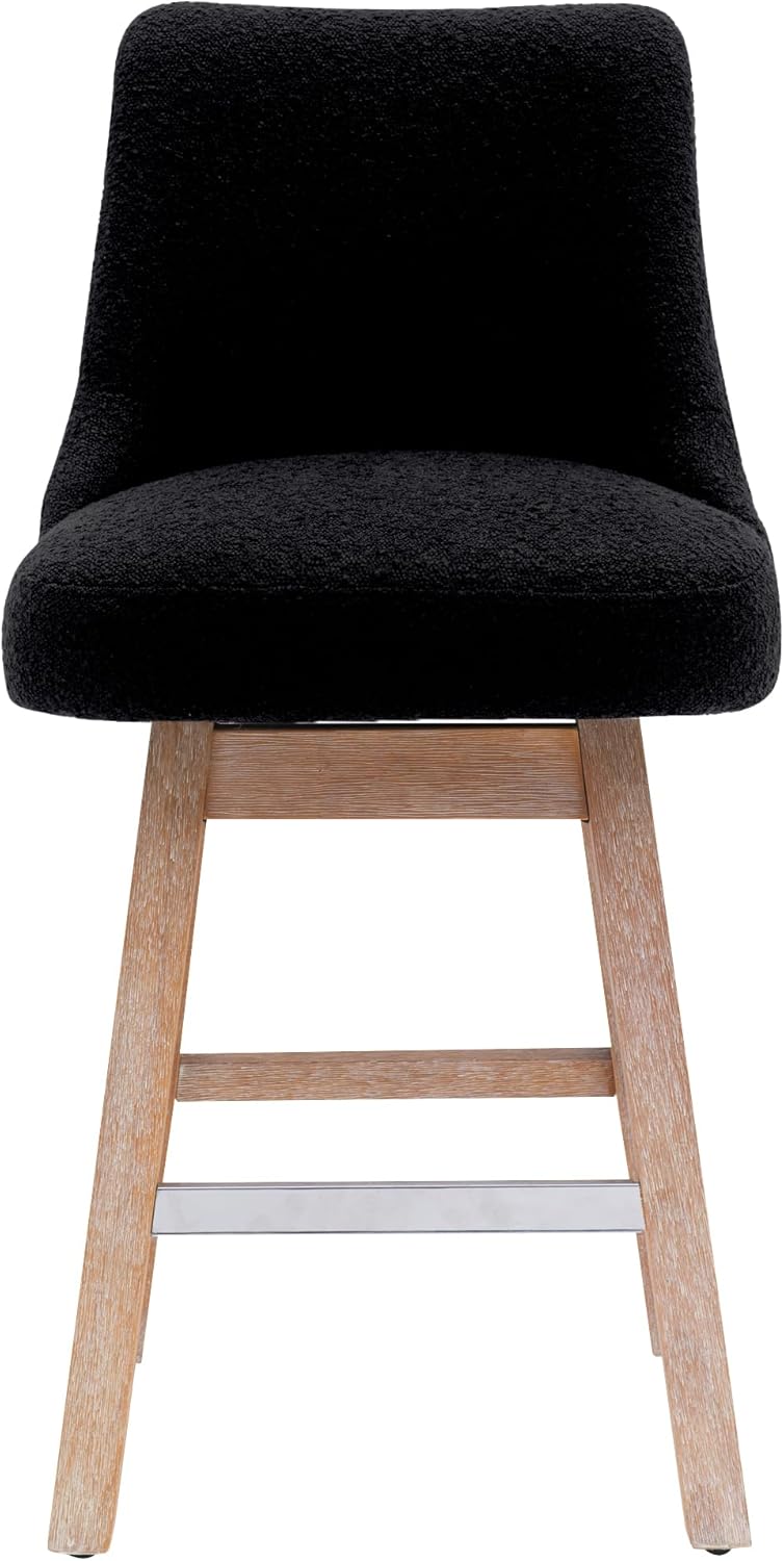 Costaelm Kitchen Bar Stools, Modern Counter Stools with Back, Upholstered Counter Height Bar Stools for Kitchen Island, Counter Top Stools with Wooden Legs, Black