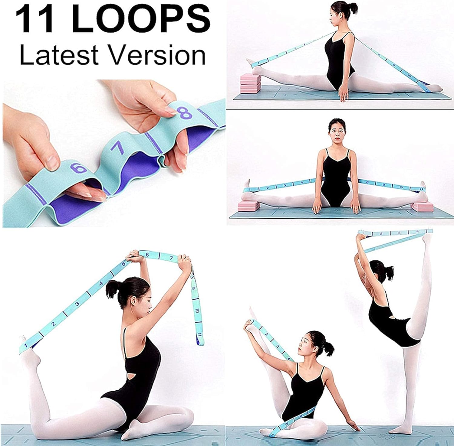 WowDude Stretching Straps Elastic Exercise Band Hamstring Stretcher Device Leg Exercise Equipment Arm Bands Stretch Straps Leg Stretcher Band for Workout, Yoga, Physical Therapy, Pilates-11 Loops : Sports & Outdoors