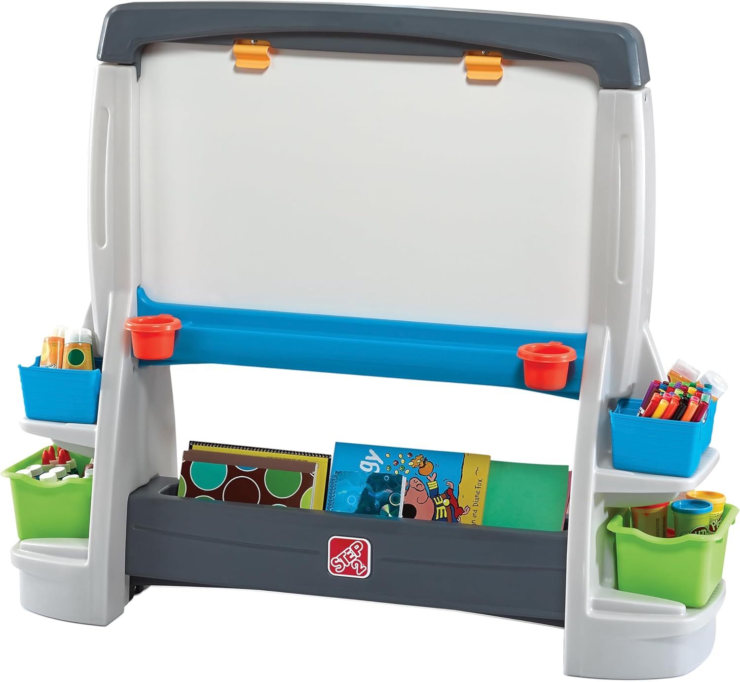 Step2 Jumbo Art Easel, Kids Art Activity Table, Double-Sided Dry Erase and Chalkboard, Storage Bins and Trays, For Toddlers and Preschoolers Ages 3+ Years Old