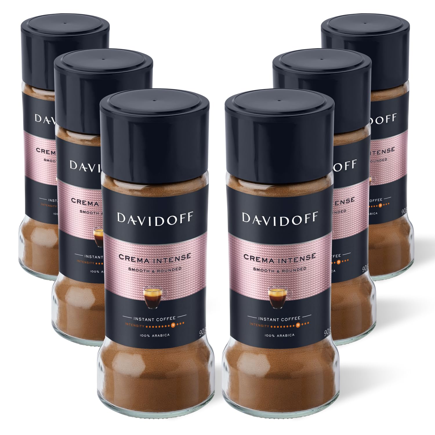 Crema Intense Instant Coffee - 9/12 Intensity - 100% Arabica - 90g, Powder, Glass Bottle - PACK OF 6