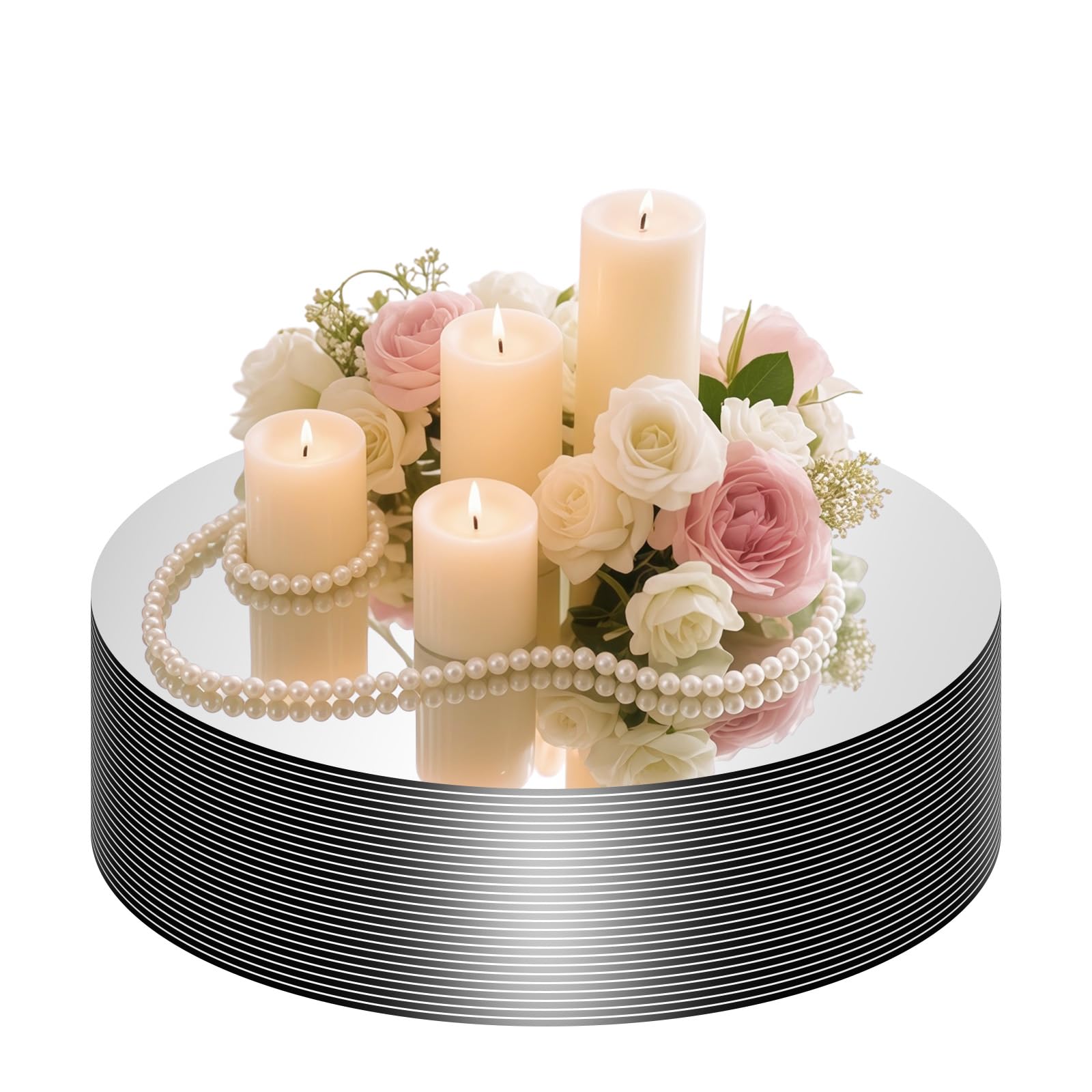 27PCS Round Mirror Plates for Centerpieces, Circle Flat Mirror Trays for Table Decor, Mirror Candle Plates for Table Centerpieces, Wedding Party Event Decorations, Home Decor (30cm)