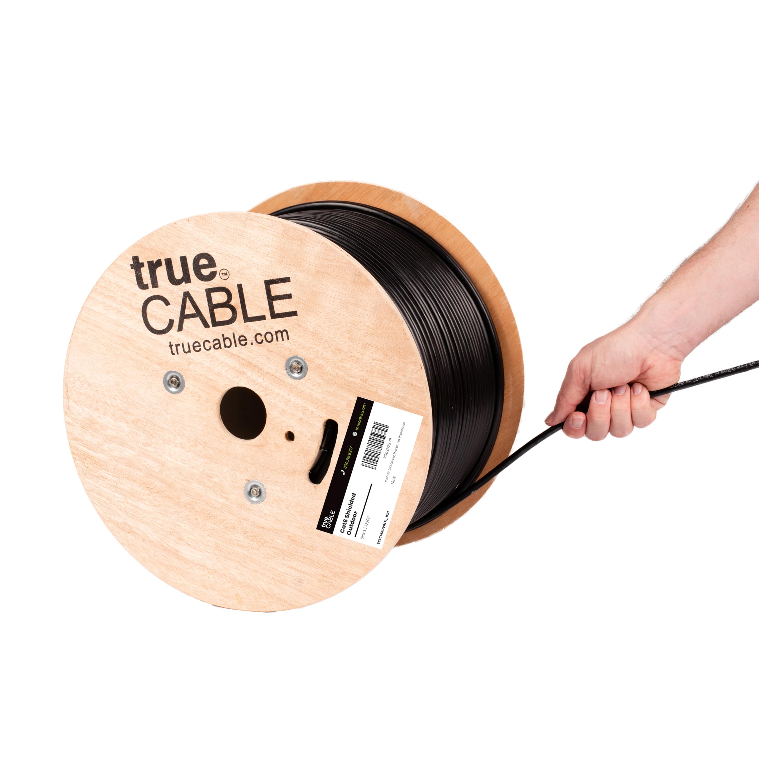 TRUE CABLE Cat6 Outdoor Bulk Ethernet Cable, Shielded F/UTP, 1000ft, Black, UV Resistant, OSP Jacket, 23AWG Solid Bare Copper, 550MHz, PoE++ (4PPoE)