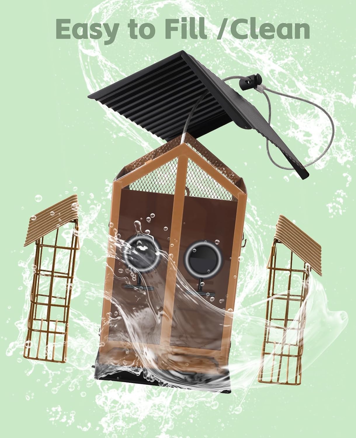Weatherproof Bird Feeders for Outdoors - 4Lbs Large Metal Suet Feeder for Cardinal Finch, Garden Decor (Khaki)