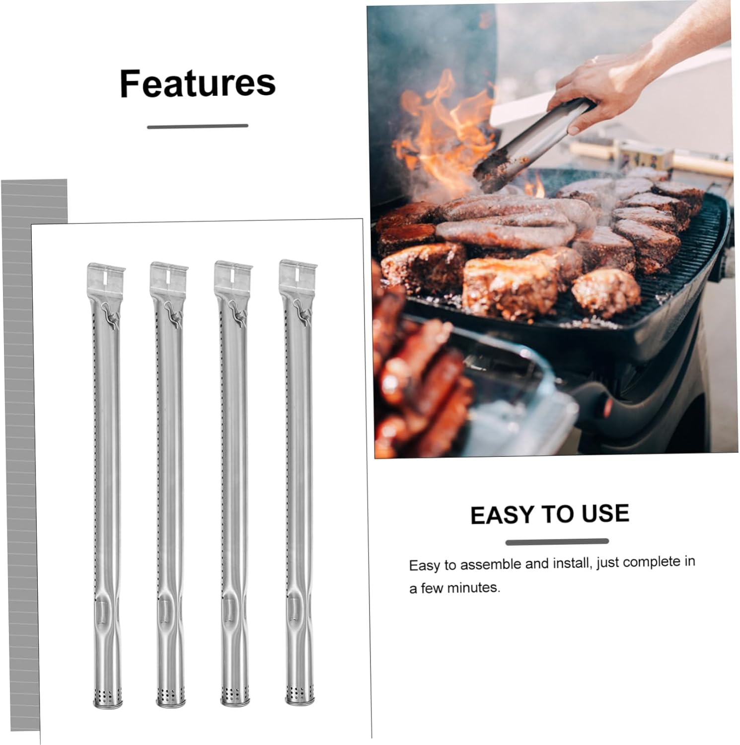 HANABASS 4pcs Stainless Steel Grill Burner Tube Replacement Parts for Gas Grills BBQ Supplies
