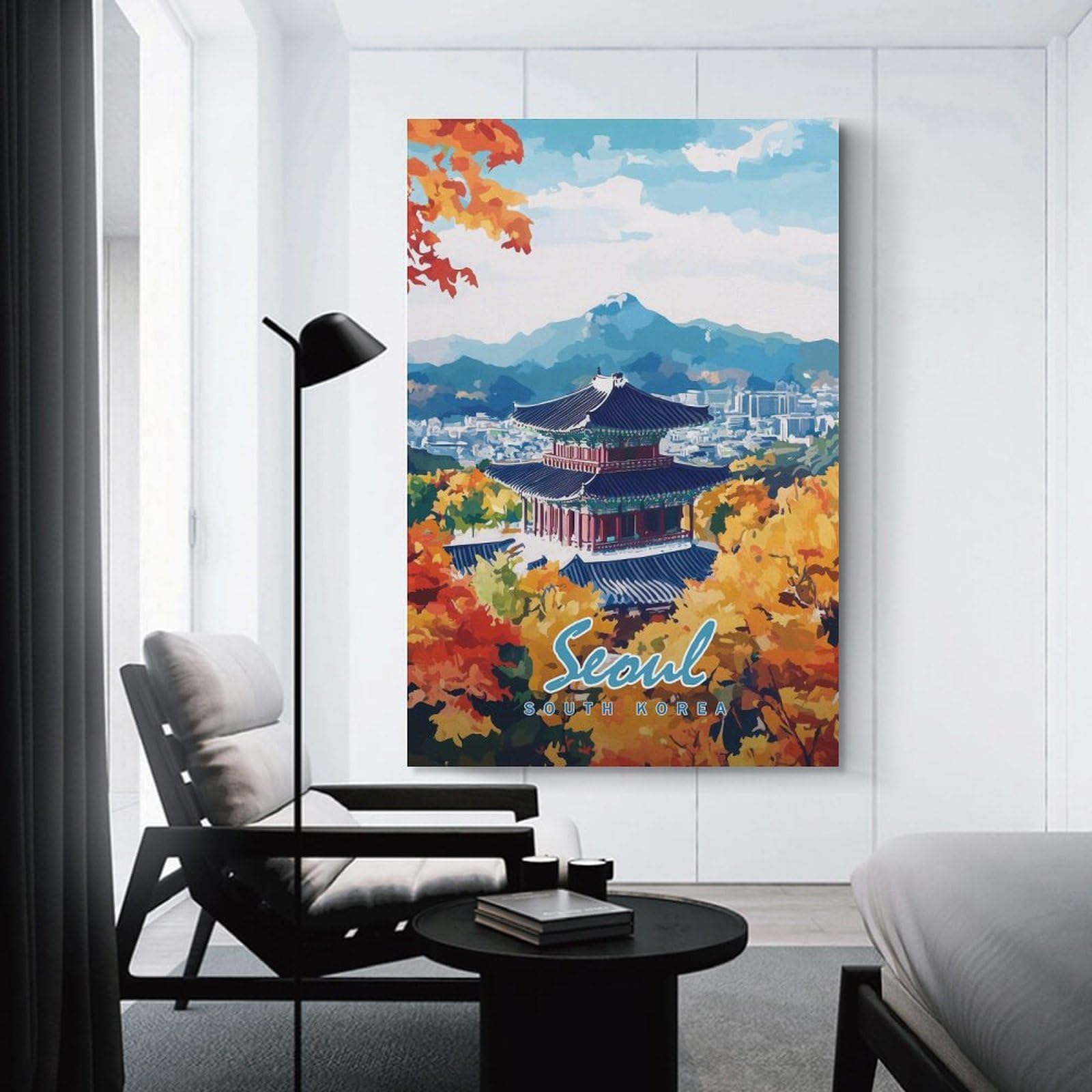 Junmoney Decorative Canvas Print Seoul Cityscape with Pagoda, 12x18inch(30x45cm), for New Homes, Bedrooms Or Workspaces, Thoughtful Wall Decor for Art Lovers