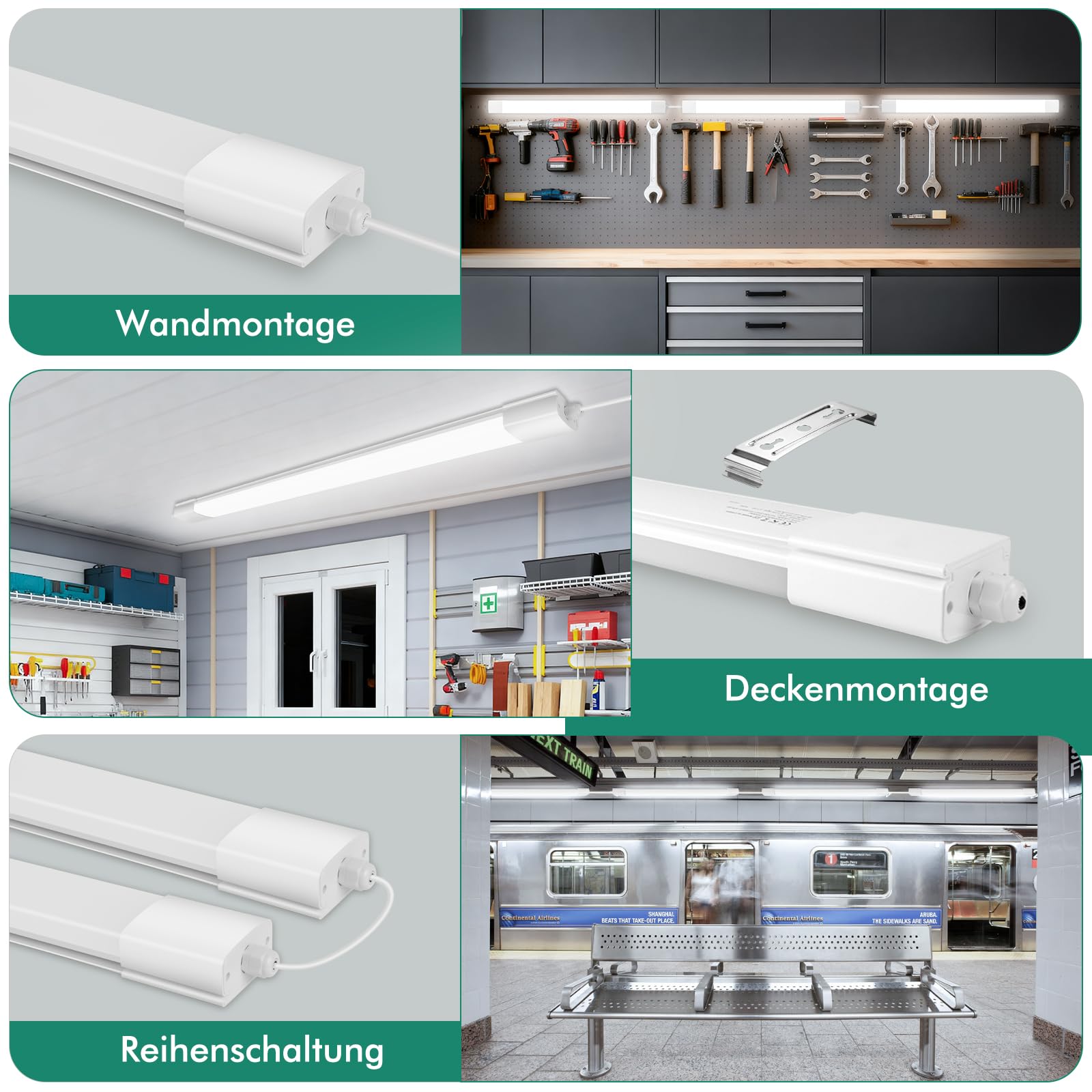Neon Led 120CM, 36W 3960LM Plafoniera IP65 Impermeabile, Lampada da Soffitto 4000K, Tubo LED per Cucina Officina Ufficio Bagno Seminterrato Magazzino