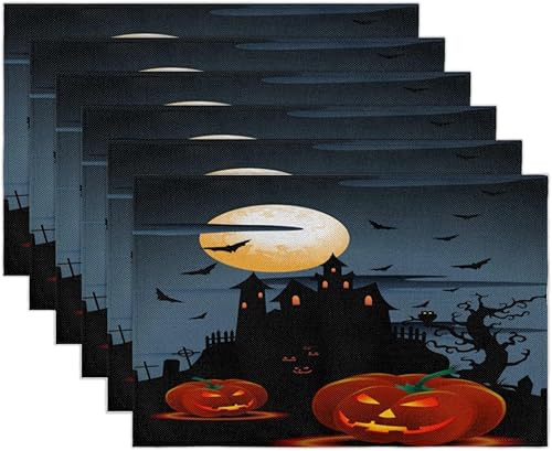 Miniatura 2 de Scary Pumpkins - Juego de 6 manteles individuales cuadrados de tela para mesa de cocina, resistentes al calor, fáciles de limpiar, 12 x 18 pulgadas