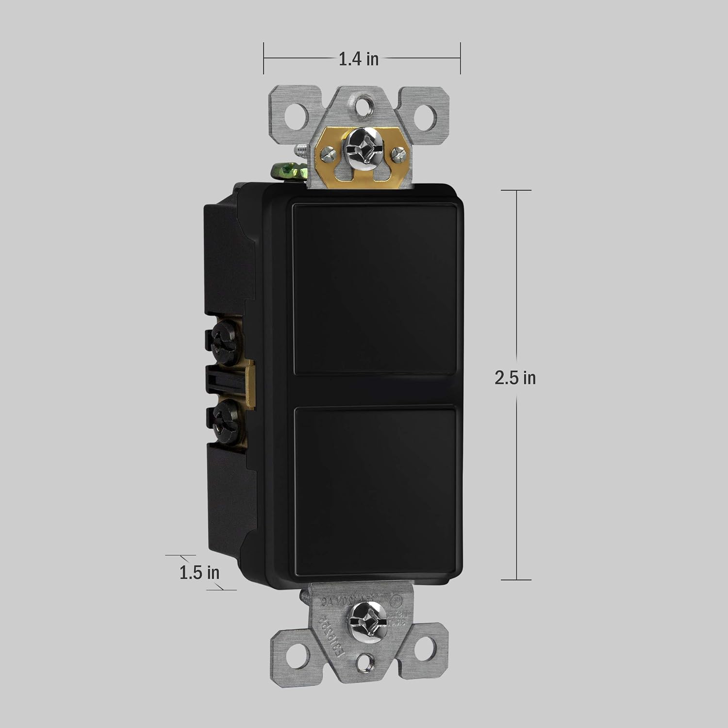 ENERLITES Double Paddle Rocker Decorator Switch, Gloss Finish, Ground Terminal, Clamp-Type Wiring, Copper Wires Only, Single Pole, Residential/Commercial Grade, 15A 120-277VAC, 62834-BK, Black