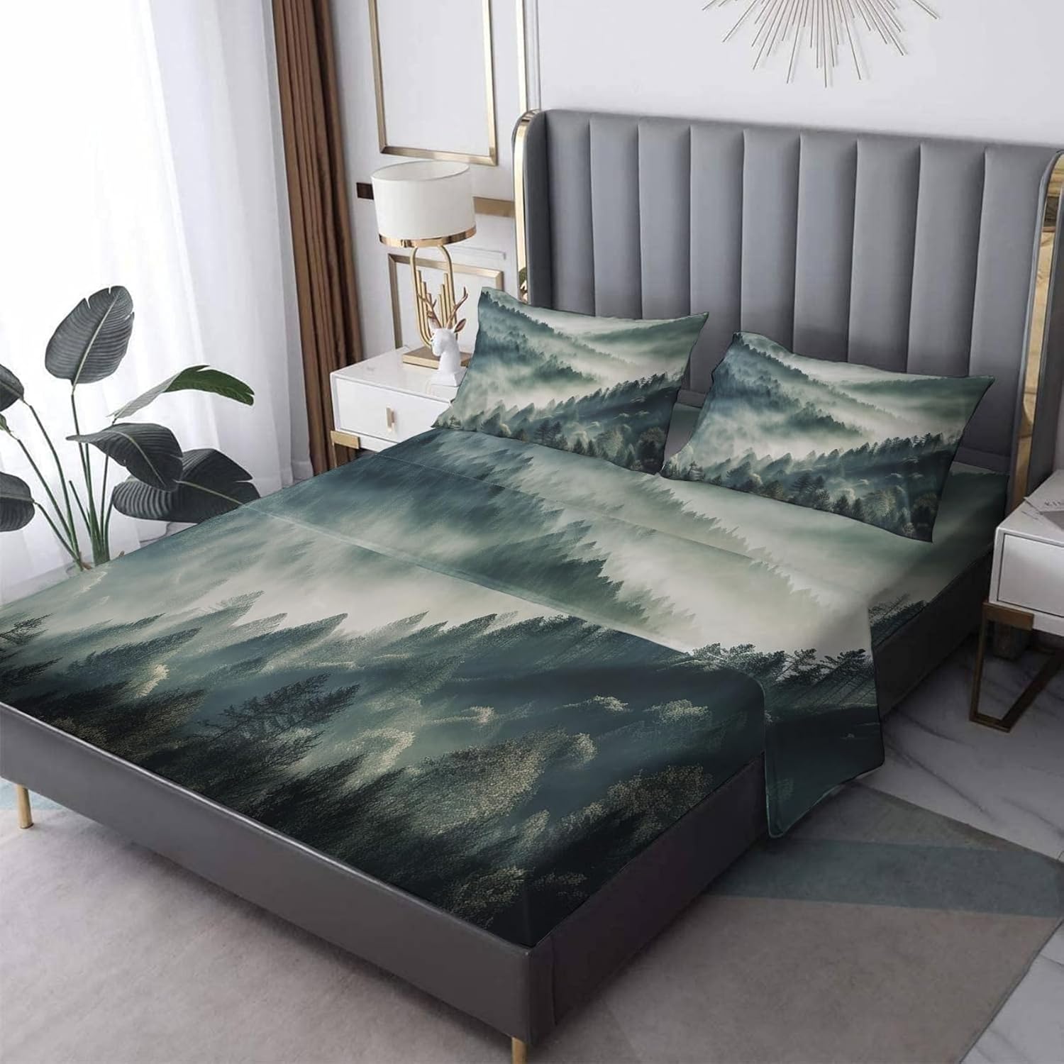 Generic Twin Sheets Set - Northern Lights Bed Sheets & Bedroom Decor, Aurora Borealis Sheet Set - Soft Breathable Microfiber Deep Pocket Patterned Bedding Sheets & Pillowcases