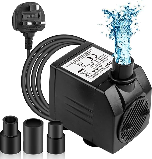 BARST 350L/H Submersible Pump,Ultra Quiet Fountain Water Pump(7W) with 4 Srtong Suction Cups,3 Nozzles for Aquarium, Fish Tank, Pond,Hydroponics,Statuary with 4 Srtong Suction Cups,3 Nozzles